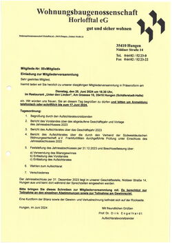 Mitgliederversammlung 2024 Einladung